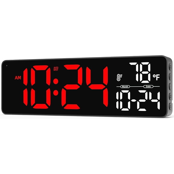 Large LED Digital Wall Clock with Date, Temperature, Auto-Brightness, Auto-DST | Big Digital Clock for Bedroom, Desk, Classroom, Living Room, Kitchen, Office, Gym, Farmhouse, Xmas Gift for Seniors