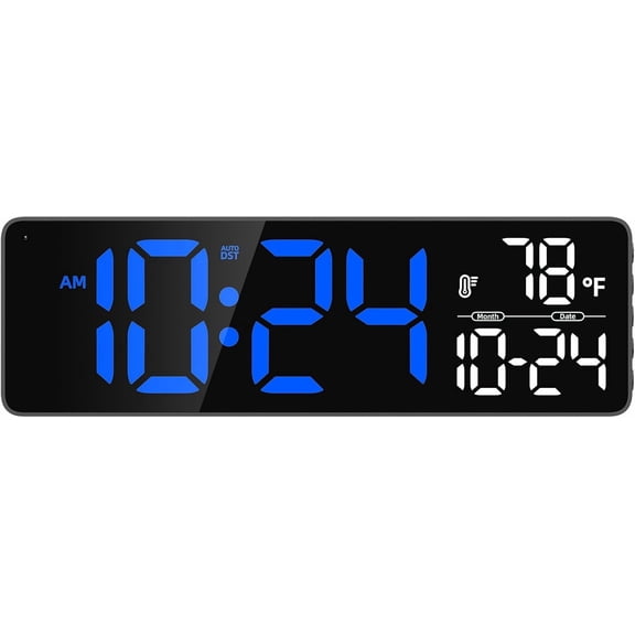 Large LED Digital Wall Clock with Date, Temperature, Auto-Brightness, Auto-DST | Big Digital Clock for Bedroom, Desk, Classroom, Living Room, Kitchen, Office, Gym, Farmhouse, Xmas Gift for Seniors