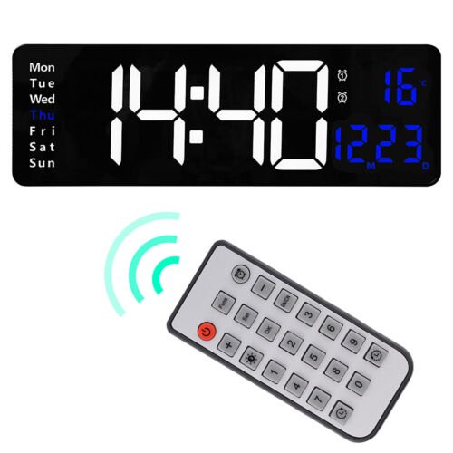 Large LED Digital Wall Clock Temperature Date Day Display Electronic Wall Clock