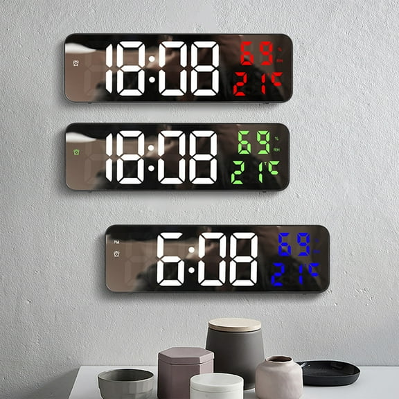Large LED Digital Wall Clock with Temperature, Date & Humidity Display - 3-Level Brightness Adjustment, Battery or USB Powered, Wall-Mounted for Home, Office, Classroom