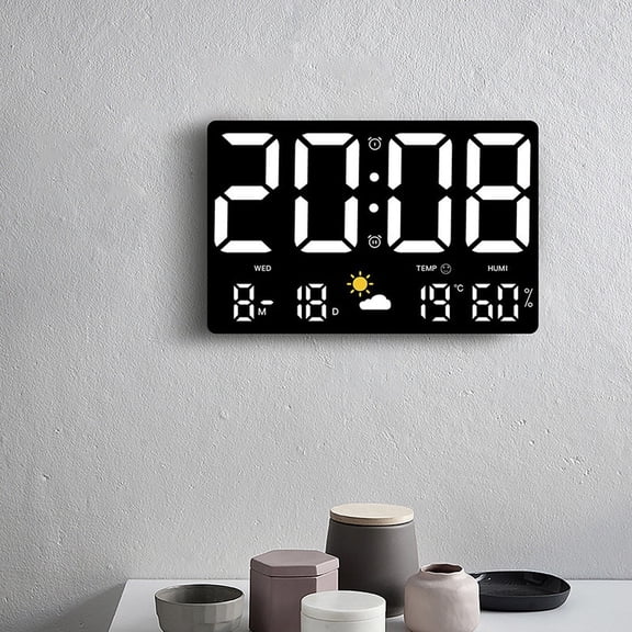 Large LED Digital Wall Clock with Weather Forecast Temperature Humidity Calendar
