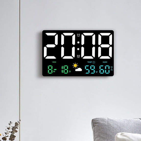 Large LED Digital Wall Clock with Weather Forecast Temperature Humidity Calendar