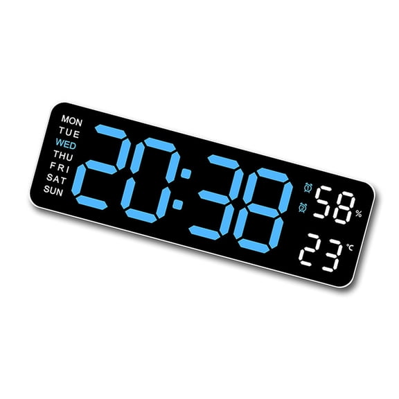 Large LED Digital Wall Table Clock with Temperature Display Adjustment Brightness 12/24 Hour Two Alarms for Home Office