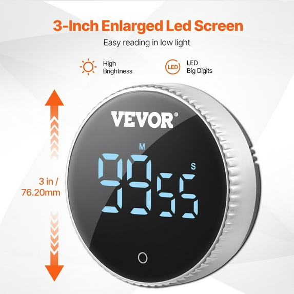 Large LED Kitchen Timer - Magnetic Digital Countdown/Countup Timer for Cooking