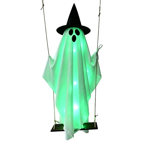 Large LED Light Swing Witch Ghost Halloween Ornament – 1.2M 1.5M 1.8M Multi-Color LED Ghost Decor – Festive Vintage Halloween Decor for Front Yard Halloween Party Decorations