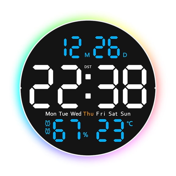 Large LED Screen Digital Wall Clock With Remote Control 2 Alarms 10Inch Round