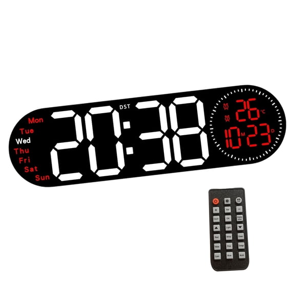 Large LED Wall Clock with Remote Control 2 Alarms Date Temperature Easy to Read Display for Home Decors Time Management