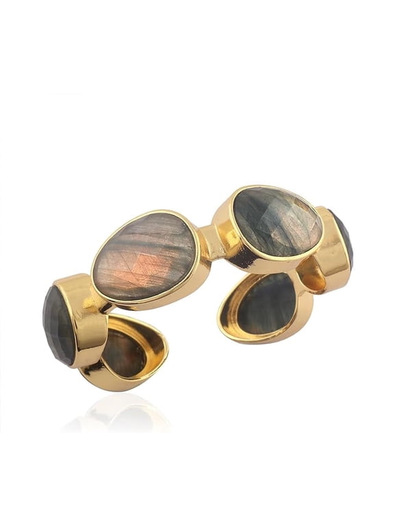 Labradorite Cuff Bracelet, 18k Gold Plated Brass, Adjustable, Handmade Jewelry for Women