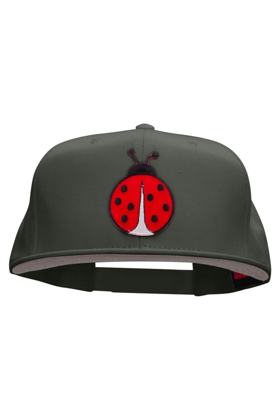 Large Lady Bug Patched Superior Cotton Twill Flat Bill Snapback Prostyle Cap - Charcoal OSFM