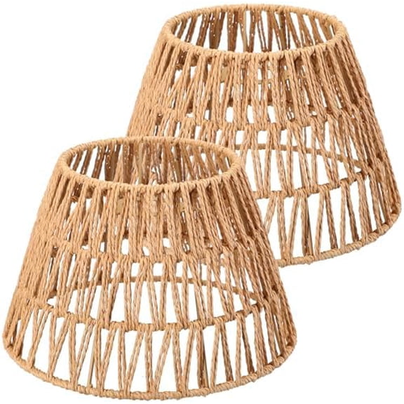 Large Lamp Shades Set of 2 Boho Rattan Shade Hand Woven Lampshade for Table Lamp Replacement Hand Crafted Farmhouse for Floor, Wall Sconce, 9.6 x 6.1 x 5.7Inch