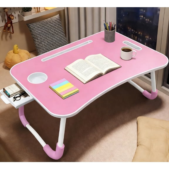 Large Lap Desk with Fan, Light, USB & Cup Holder - Portable Foldable Bed Tray Table with Drawer for Laptop, Eating, Reading - Sturdy Bamboo Top for Bed, Sofa, Floor Use - Great for Adults & Kids