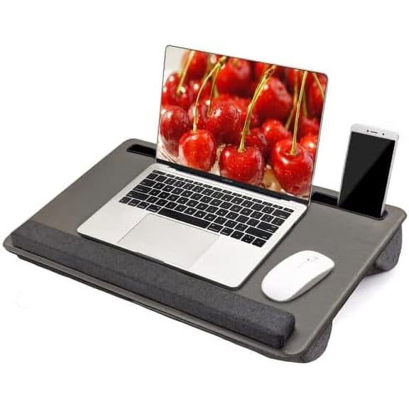 Large Lap Laptop Desk - Full PU Material Mouse Pad Gaming Tray - Portable LapDesk with Phone Holder & Wrist Rest for Notebook, MacBook, Tablet, Bed, Sofa(Gray, Fit Up 17.3-in Laptops)$$Office