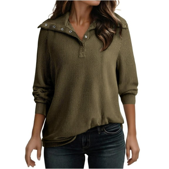 Large Lapel Sweatshirt for Women Quarter Button Pullover Elasticity Thread Shirt Trendy Clothes Long Sleeve Fit Softshell Honewear Sport Outdoor Look