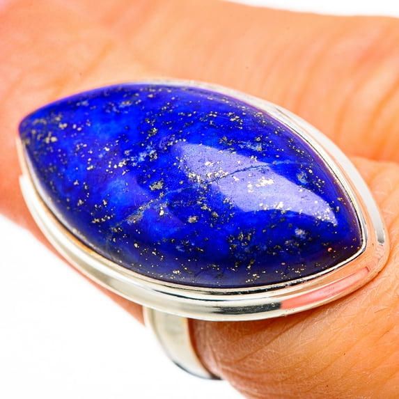 Large Lapis Lazuli Ring Size 6.5 (925 Sterling Silver)  - Handmade Boho Vintage Jewelry RING133289