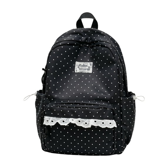 Large Laptop Backpack Lace Daypack â 16.9" Polka Dot School Bag for Travel & Daily Commute Black