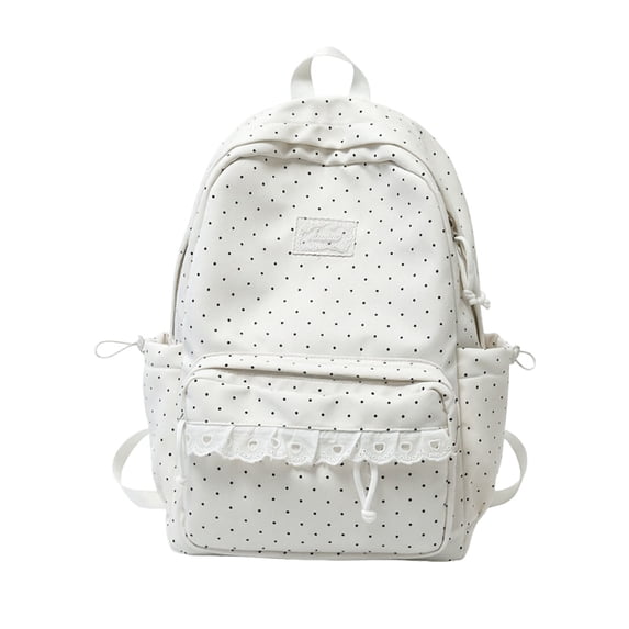 Large Laptop Backpack Lace Daypack â 16.9" Polka Dot School Bag for Travel & Daily Commute White