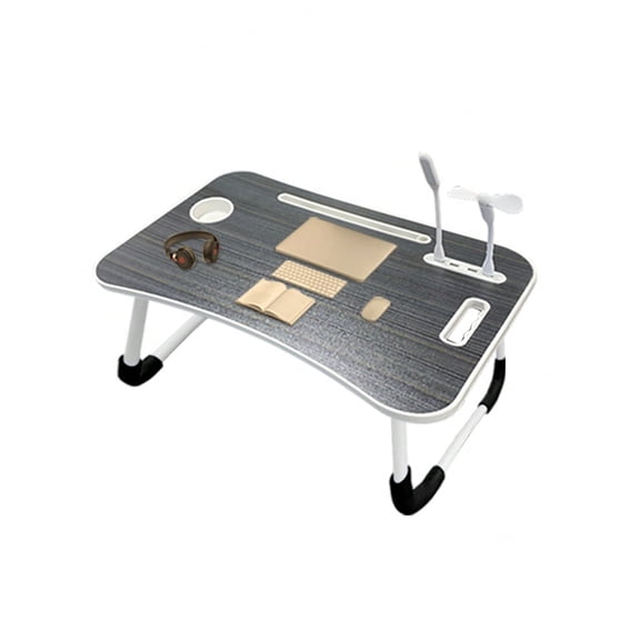 Large Laptop Bed Desk with Cup Holder & USB Fan/Light - Portable Folding Table for Eating, Reading, Sofa, Stable Tray