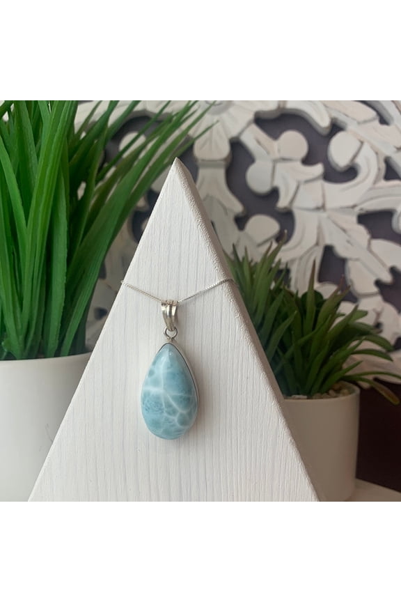 Large Larimar Pendant in Sterling Silver (20-40mm)