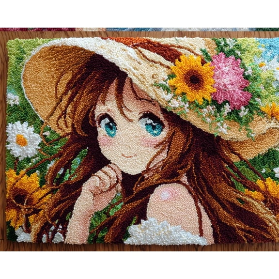 Large Latch Hook Kits For Adults, Girl Wearing A Hat Rug Making Kit For Adults Beginners, Pre-Printed Pattern Rug Making Kit, Tapestry Kits Rug For Beginners, Latch Hook Rug Kits Embroidery