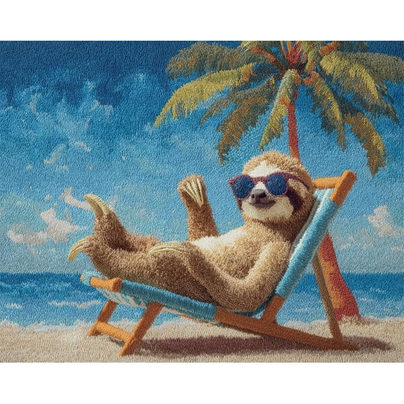Large Latch Hook Kits For Adults, A Sloth Lying On The Beach Rug Making Kit For Adults Beginners, Pre-Printed Pattern Rug Making Kit, Tapestry Kits Rug For Beginners, Latch Hook Rug Kits Emb