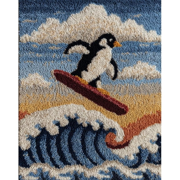 Large Latch Hook Kits For Adults, Surfing Penguins Rug Making Kit For Adults Beginners, Pre-Printed Pattern Rug Making Kit, Tapestry Kits Rug For Beginners, Latch Hook Rug Kits Embroidery Ca