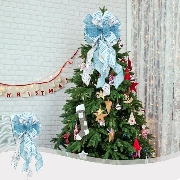 Large Lattice Sequins Ribbon Bow Christmas Decoration Scene Arrangement Christmas Tree Top Bow