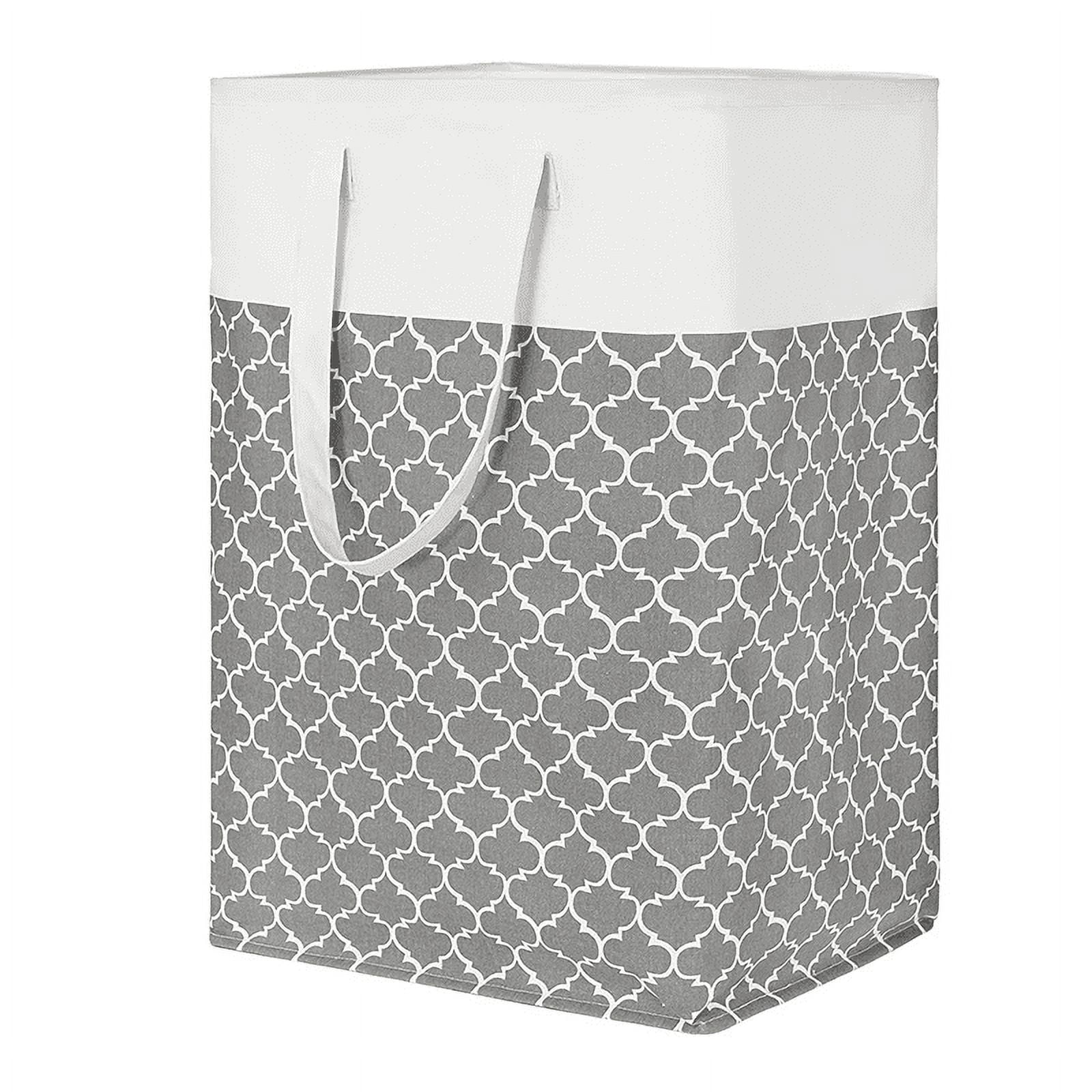Large Foldable Laundry Basket 75L With Handle - Canvas Hamper, Waterproof Lining, Stripe Grey