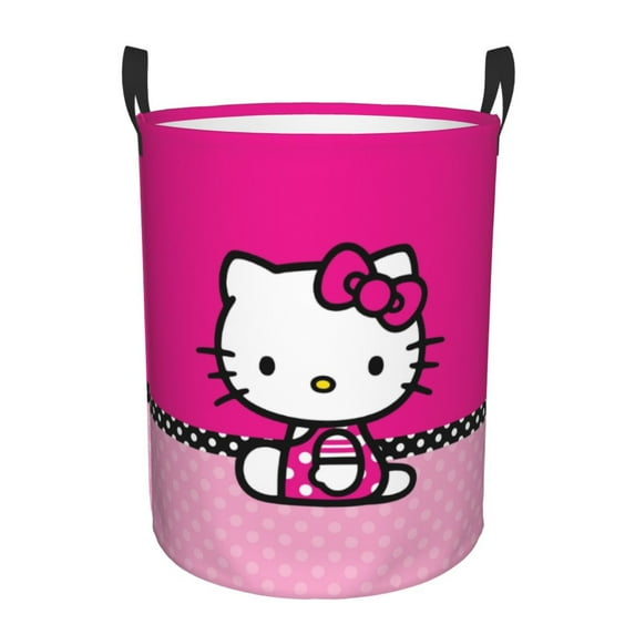 Large Laundry Basket with Handle, Hello Kitty Collapsible Laundry Hamper, Dirty Clothes Storage Basket for Living Room, Bathroom, Bedroom, College Dorm