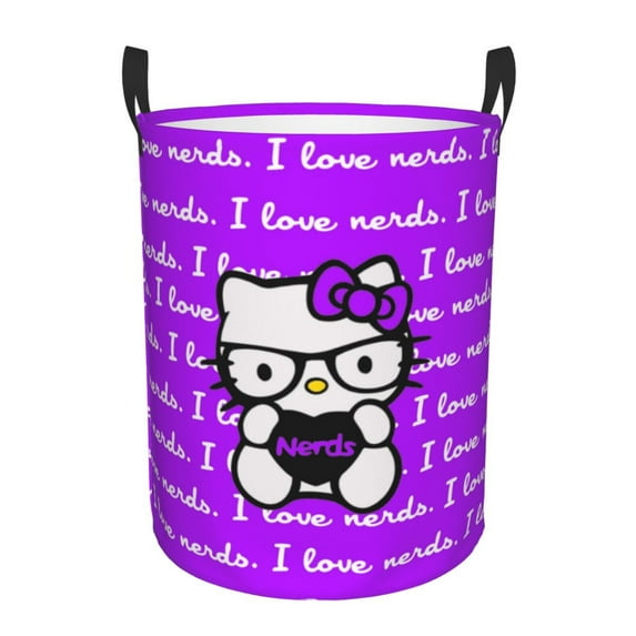 Large Laundry Basket with Handle, Hello Kitty Collapsible Laundry Hamper, Dirty Clothes Storage Basket for Living Room, Bathroom, Bedroom, College Dorm