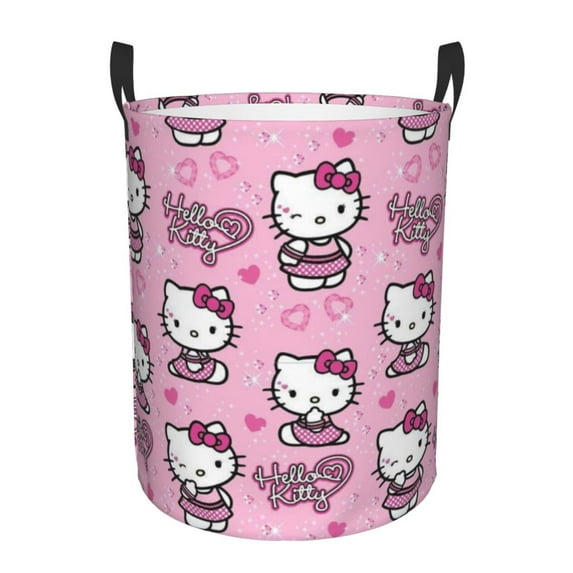 Large Laundry Basket with Handle, Hello Kitty Collapsible Laundry Hamper, Dirty Clothes Storage Basket for Living Room, Bathroom, Bedroom, College Dorm