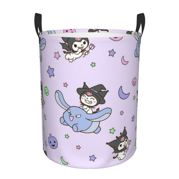 Large Laundry Basket with Handle, Kuromi and My Melody Collapsible Laundry Hamper, Dirty Clothes Storage Basket for Living Room, Bathroom, Bedroom, College Dorm