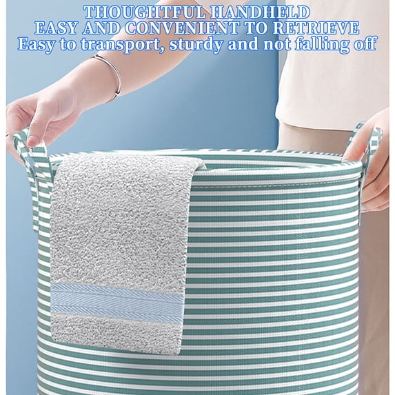 Large Laundry Basket,Thickened Tall Laundry Hamper with Handle,Durables Designs for Long-Lasting Use,Suitable for Clothes Storage(14.5x21.6inch, Stripe/Light Green)