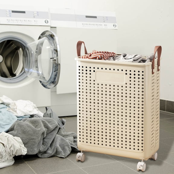 Large Laundry Basket with Wheels and Handles,Collapsible Large Laundry Hamper,Plastic Dirty Clothes Dorm Laundry Hamper,Suitable for Bathroom,Bedroom,Dorm Room & Laundry Room