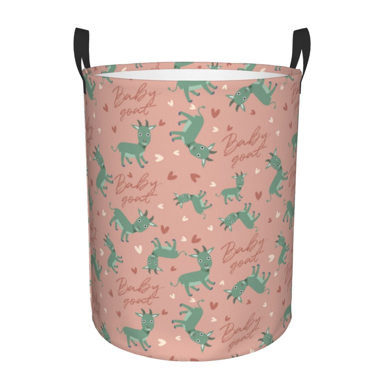 Large Laundry Basket with Handles - Abstract Cartoon Cute Goat Green Kids Baby Dirty Clothes Laundry Hamper for Bedroom Aesthetic
