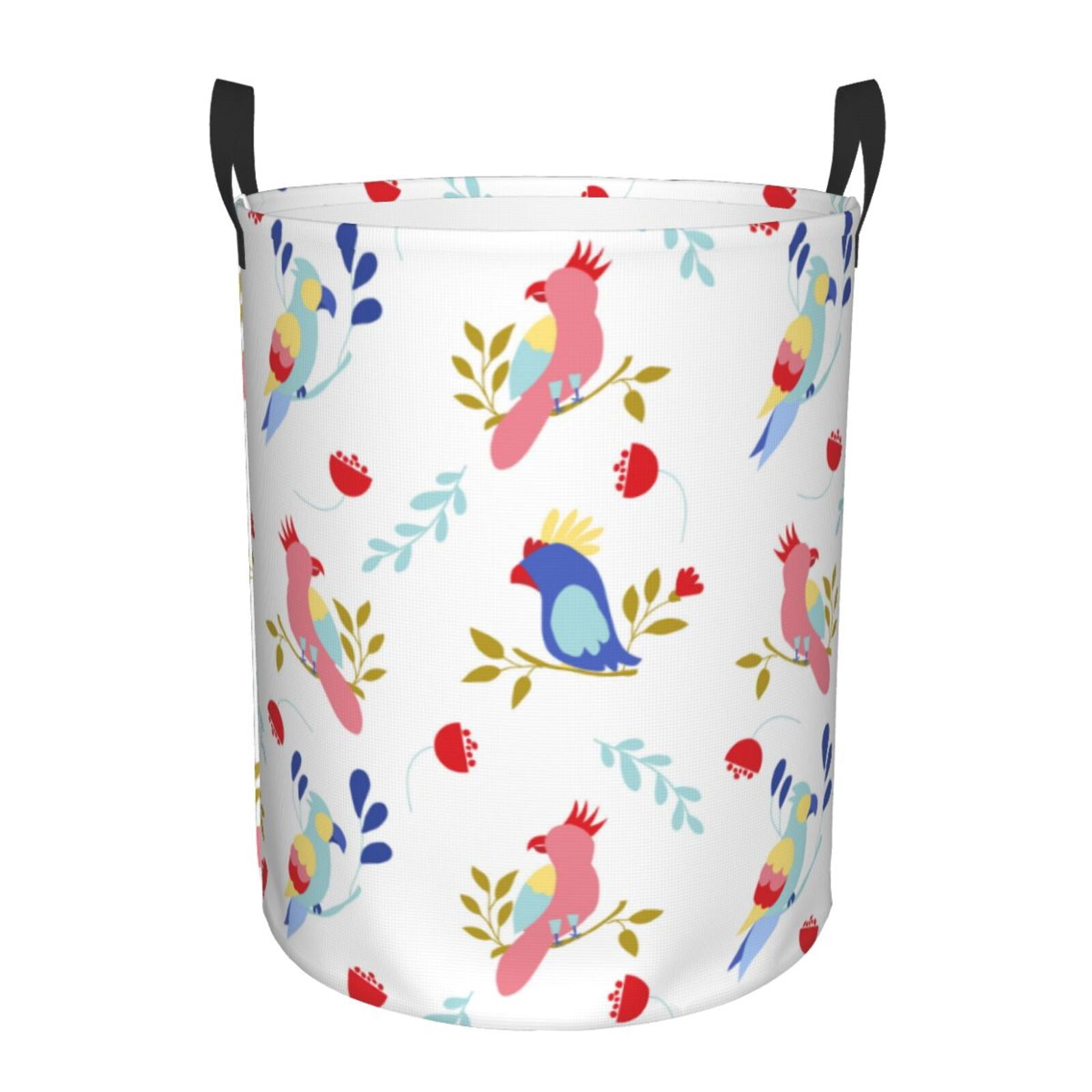 Large Laundry Basket with Handles - Abstract Color Cute Parrot Kids Baby Dirty Clothes Laundry Hamper for Bedroom Aesthetic
