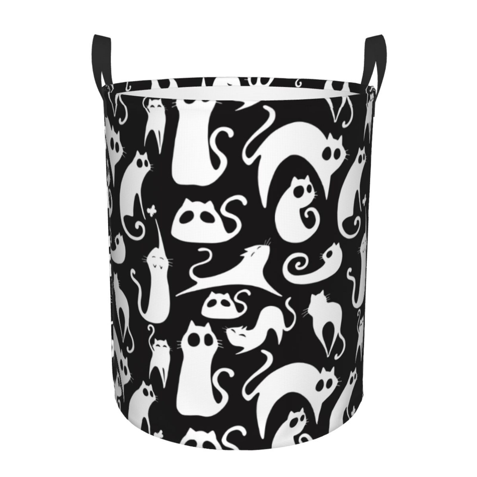 Large Laundry Basket with Handles - Abstract Cute Cat White Kids Baby Dirty Clothes Laundry Hamper for Bedroom Aesthetic