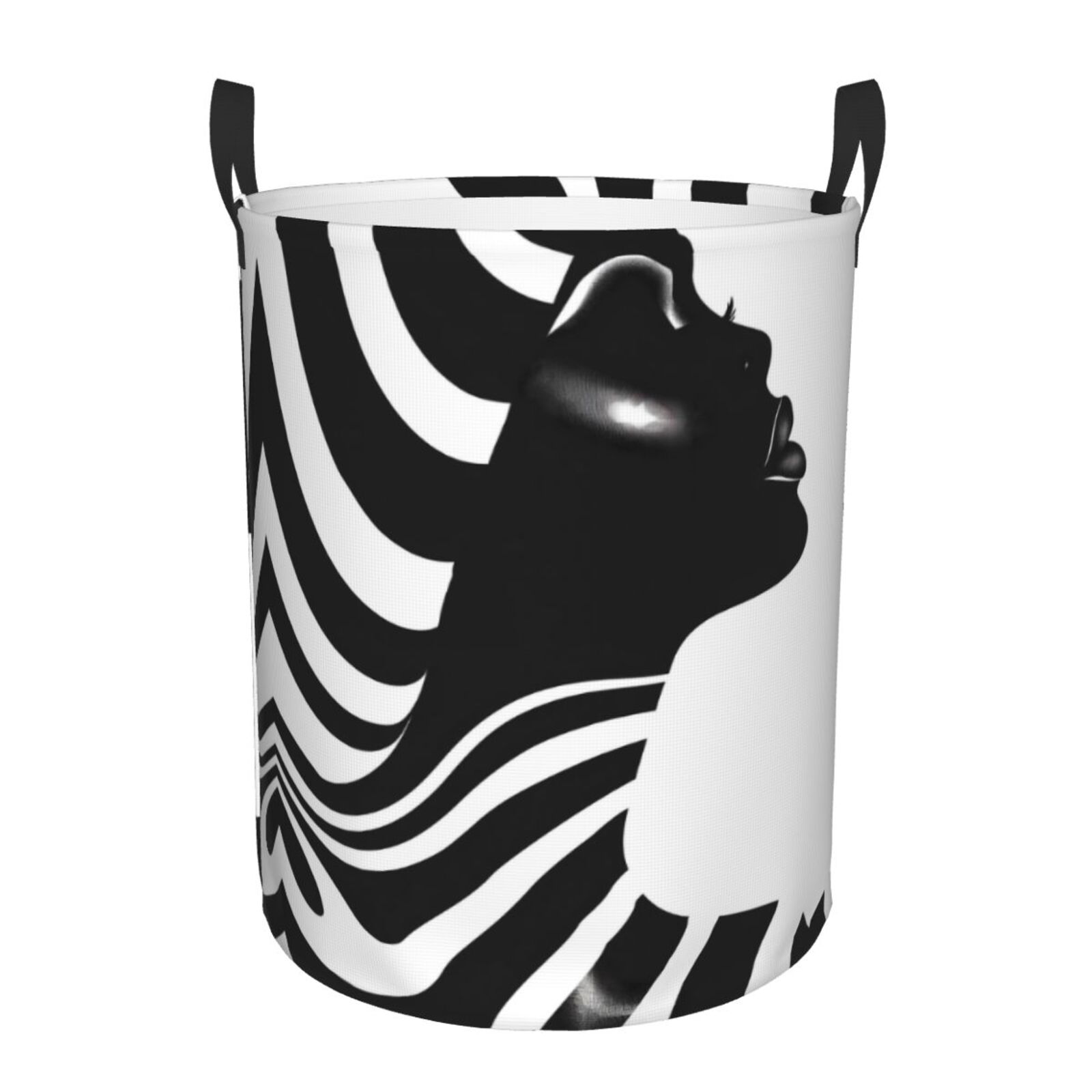 Large Laundry Basket with Handles - Abstract Monochrome Profile Kids Baby Dirty Clothes Laundry Hamper for Bedroom Aesthetic