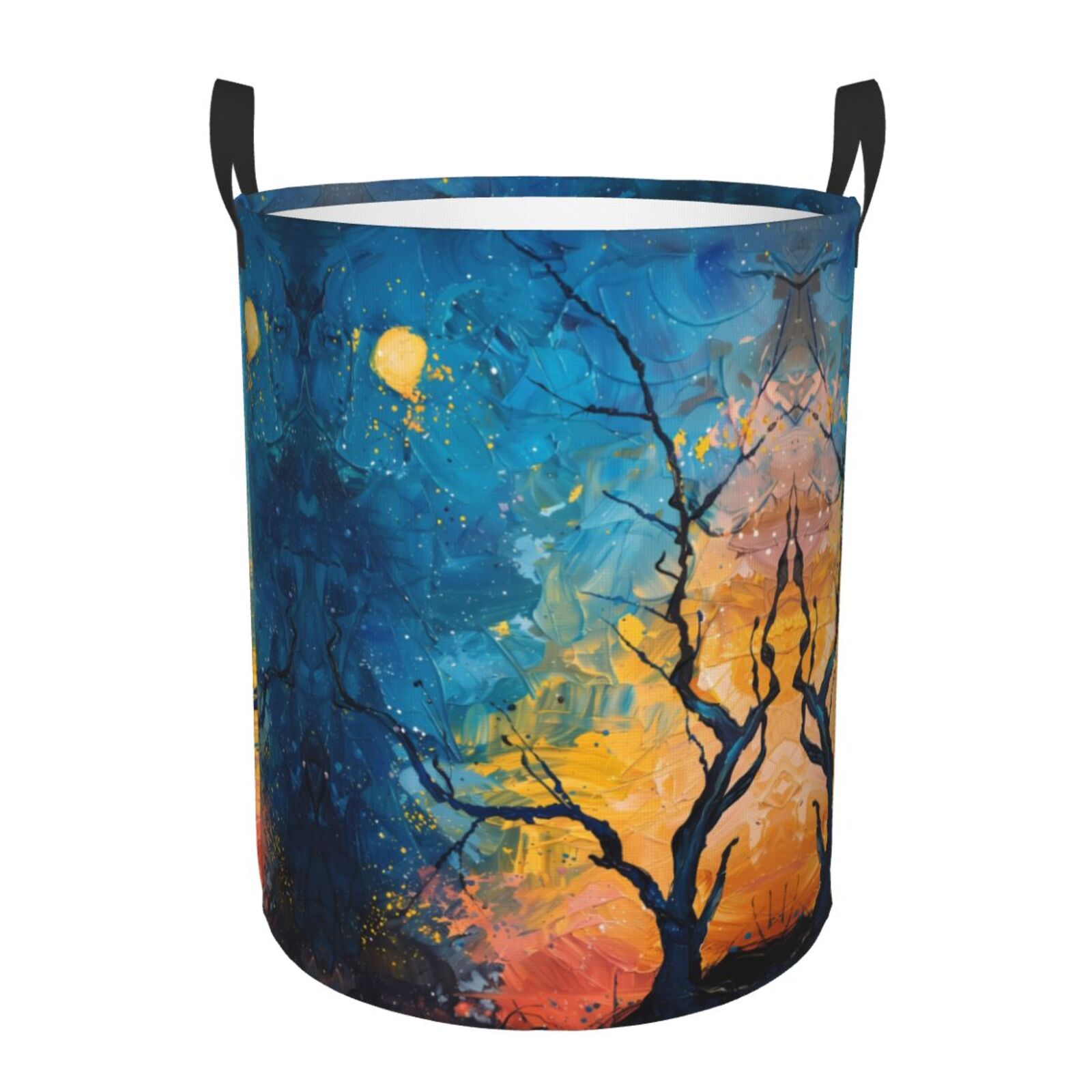 Large Laundry Basket with Handles - Abstract Night Sky Tree Kids Baby Dirty Clothes Laundry Hamper for Bedroom Aesthetic