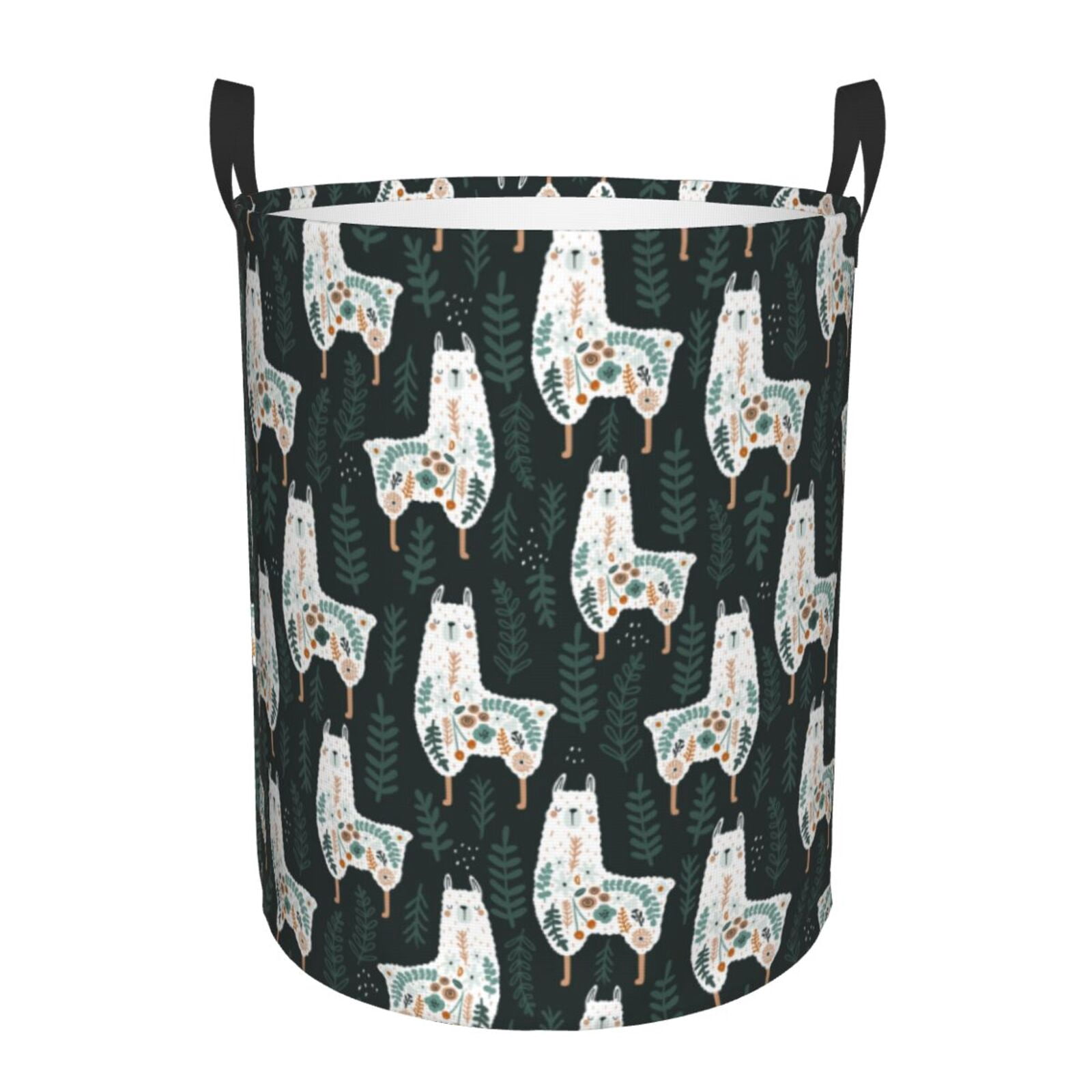 Large Laundry Basket with Handles - Abstract Plant Cute Alpaca Kids Baby Dirty Clothes Laundry Hamper for Bedroom Aesthetic