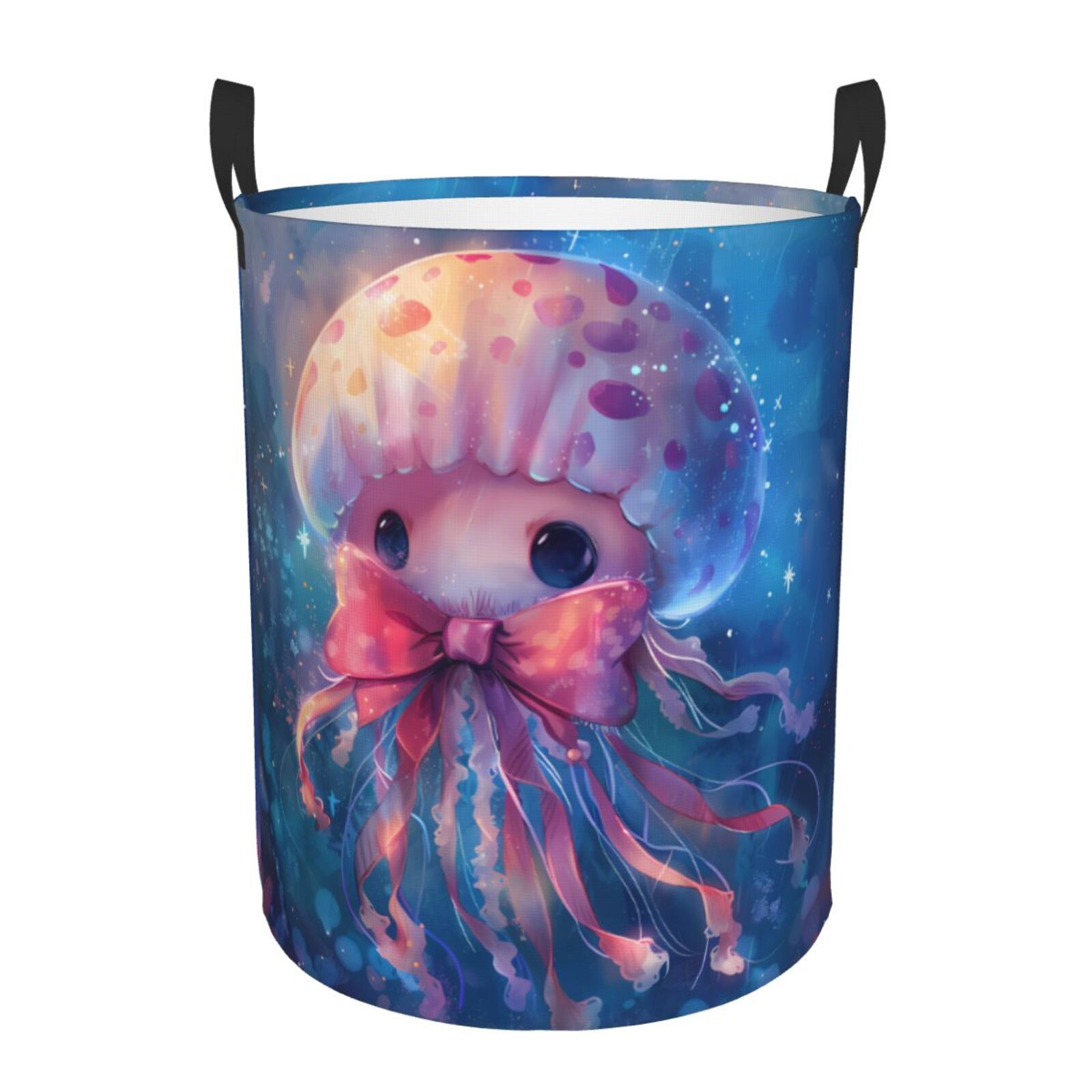 Large Laundry Basket with Handles - Adorable Jellyfish In Bow Kids Baby Dirty Clothes Laundry Hamper for Bedroom Aesthetic