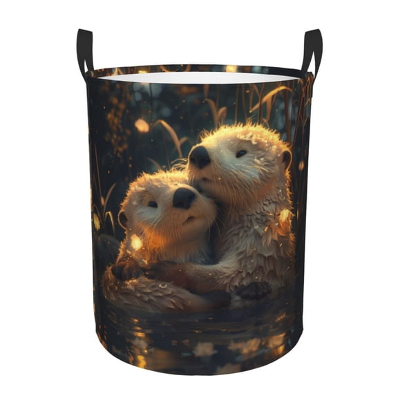 Large Laundry Basket with Handles - Adorable Otter Pair Hug Kids Baby Dirty Clothes Laundry Hamper for Bedroom Aesthetic