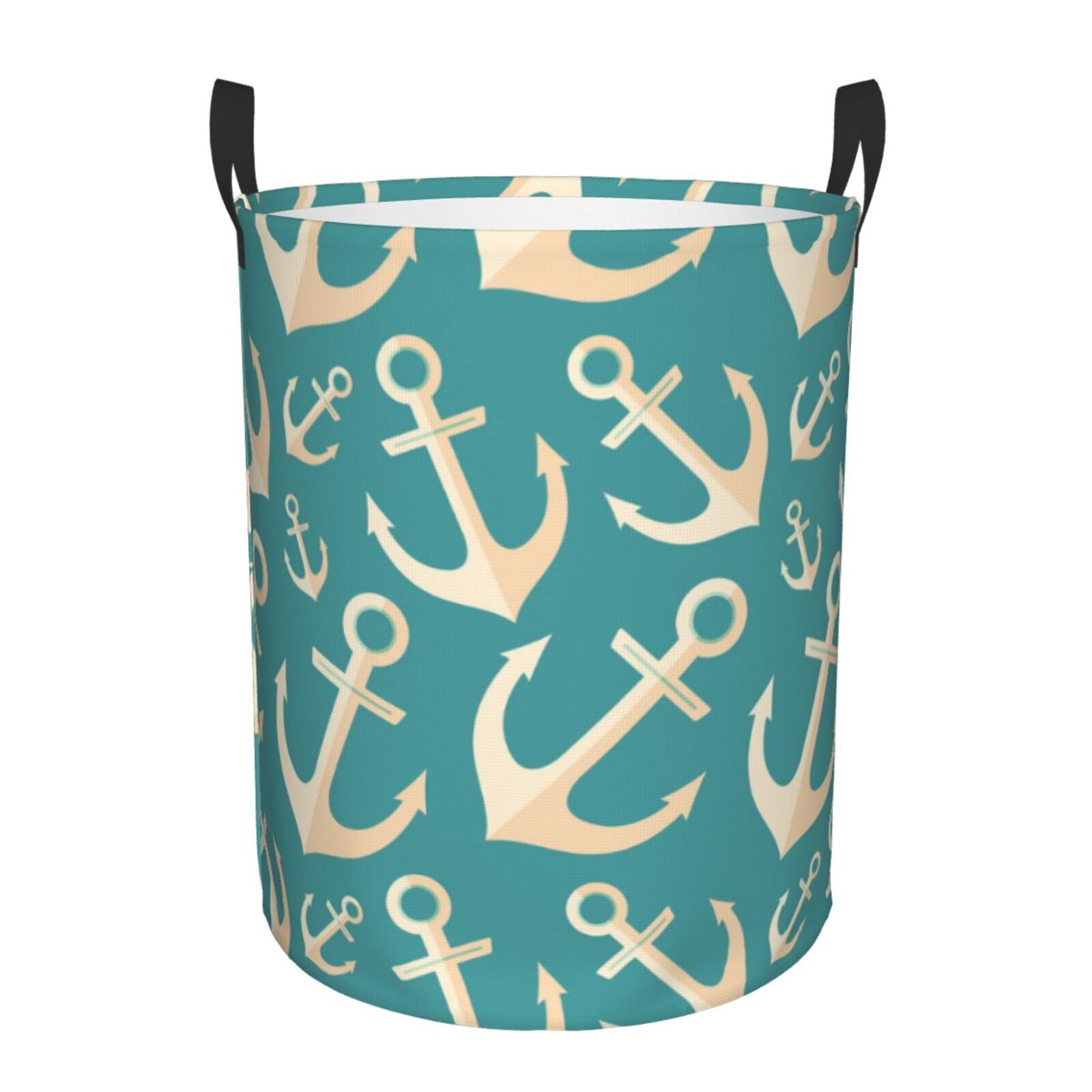 Large Laundry Basket with Handles - Anchor blue print aesthetic Kids Baby Dirty Clothes Laundry Hamper for Bedroom Aesthetic