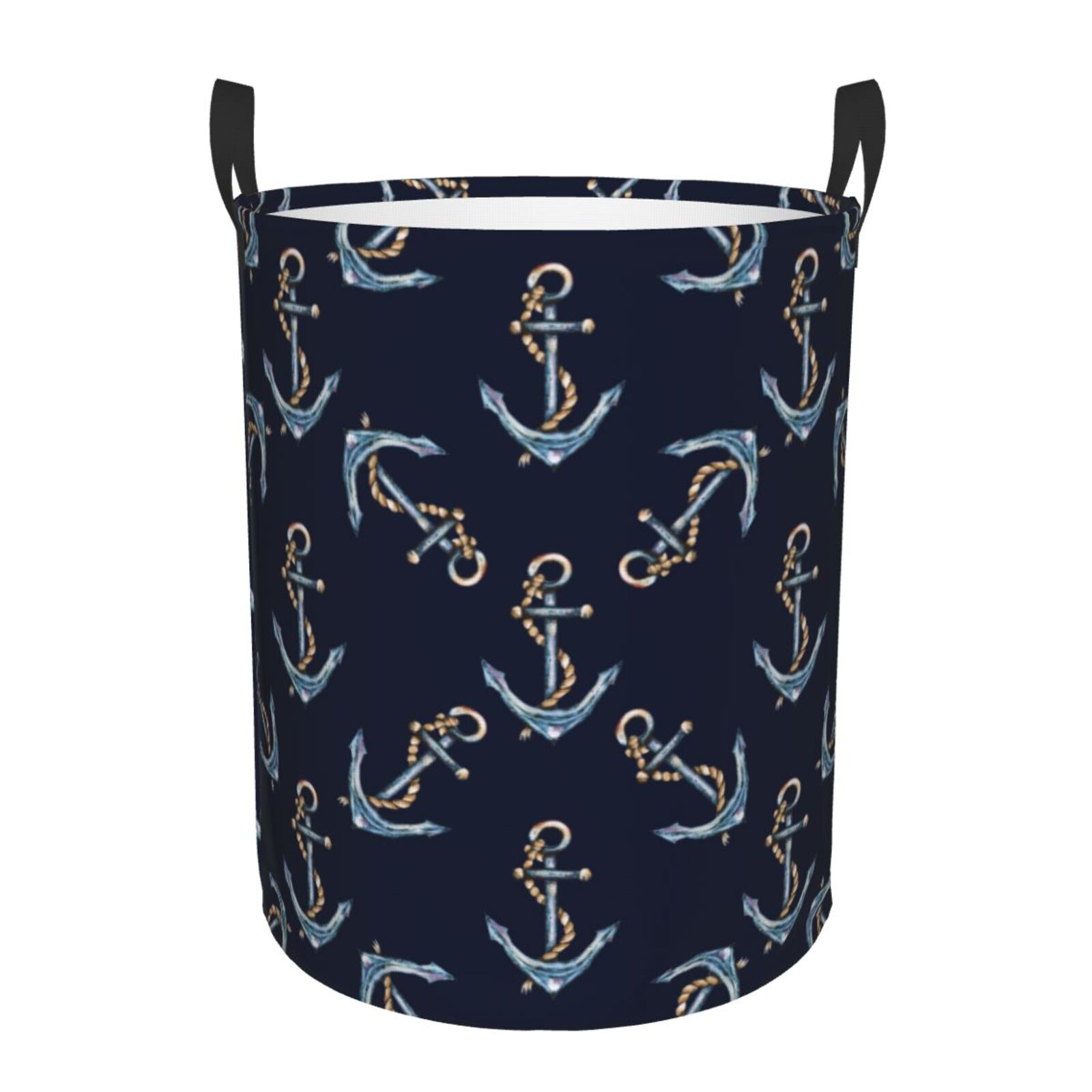 Large Laundry Basket with Handles - Anchor rope vintage navyblue Kids Baby Dirty Clothes Laundry Hamper for Bedroom Aesthetic