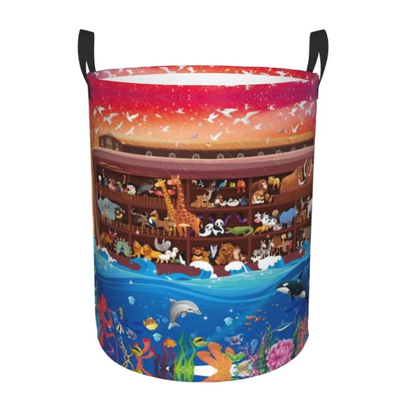 Large Laundry Basket with Handles - Animals On Noah's Ark2 Kids Baby Dirty Clothes Laundry Hamper for Bedroom Aesthetic