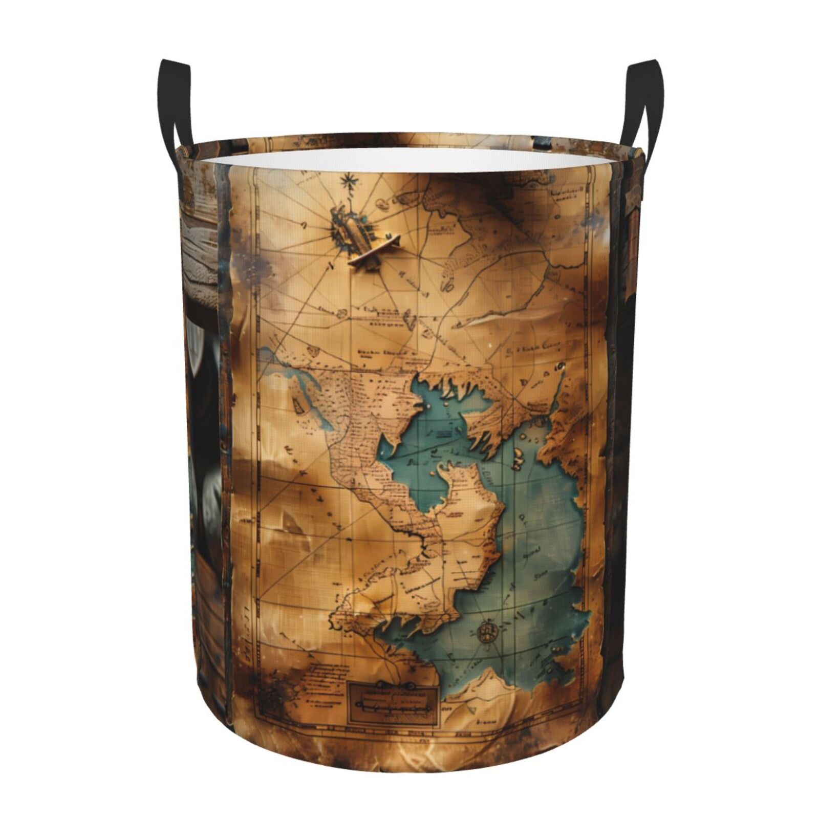 Large Laundry Basket with Handles - Antique Map Adventure Scene Kids Baby Dirty Clothes Laundry Hamper for Bedroom Aesthetic