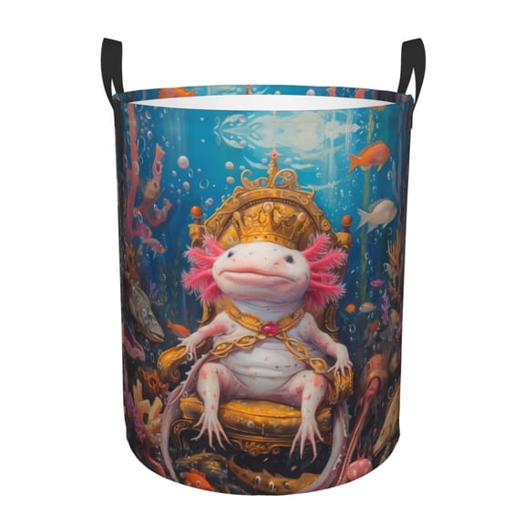 Large Laundry Basket with Handles - Aquatic Axolotl King Kids Baby Dirty Clothes Laundry Hamper for Bedroom Aesthetic
