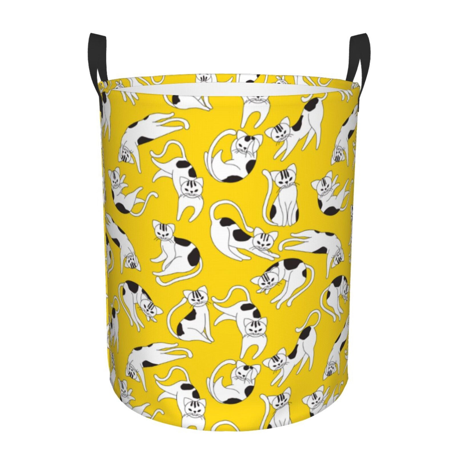 Large Laundry Basket with Handles - Artistic Cute Cartoon Cat Yellow Kids Baby Dirty Clothes Laundry Hamper for Bedroom Aesthetic