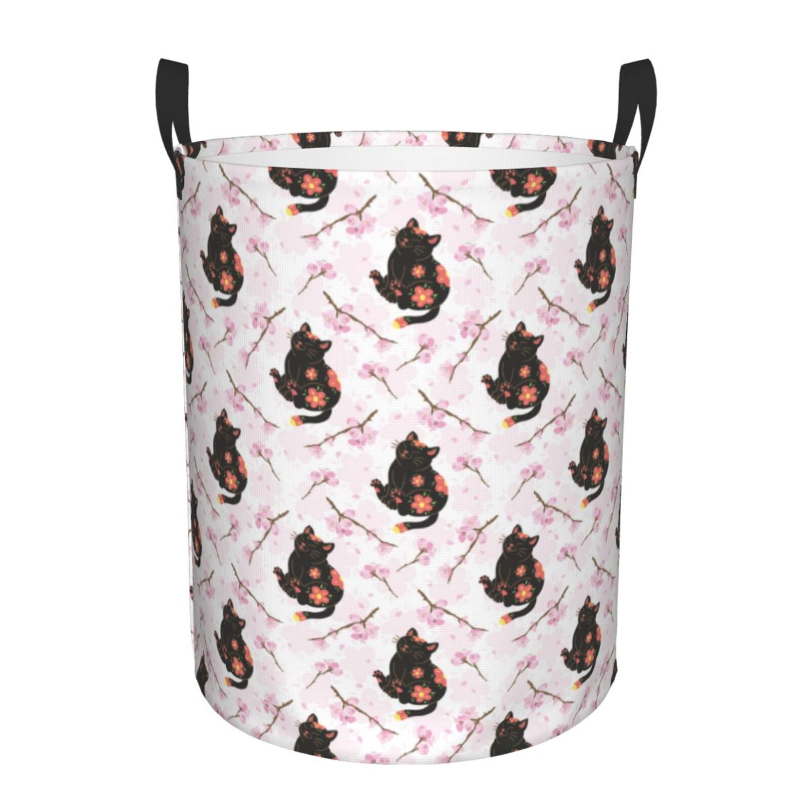 Large Laundry Basket with Handles - Artistic Cute Cat Flower Kids Baby Dirty Clothes Laundry Hamper for Bedroom Aesthetic