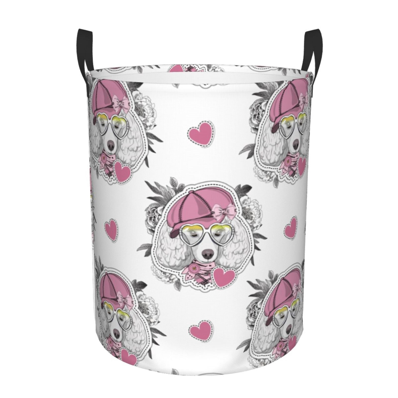 Large Laundry Basket with Handles - Artistic Cute Poodle Dog Pink_A Kids Baby Dirty Clothes Laundry Hamper for Bedroom Aesthetic