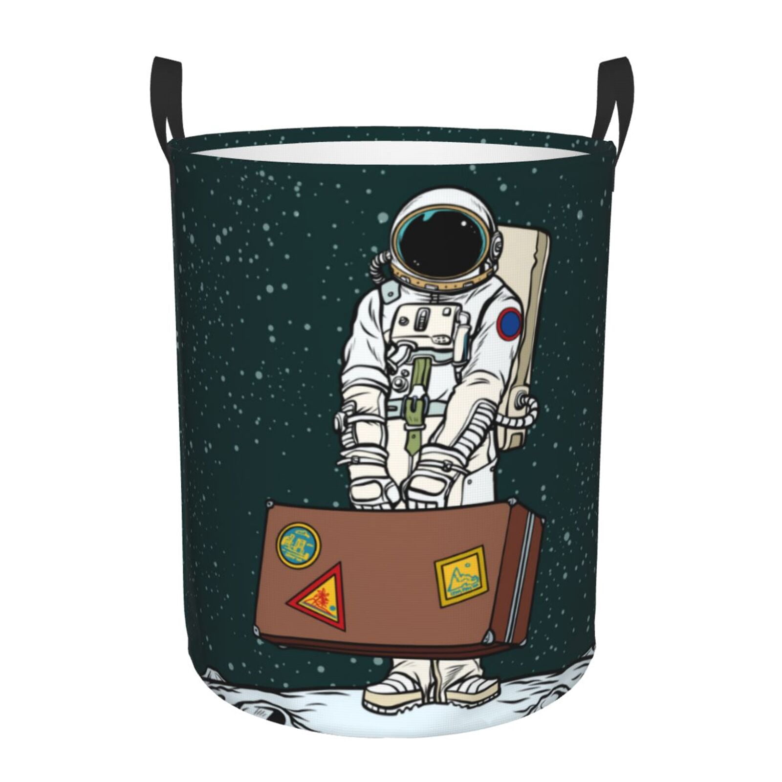 Large Laundry Basket with Handles - Astronaut Traveler with Suitcase Kids Baby Dirty Clothes Laundry Hamper for Bedroom Aesthetic